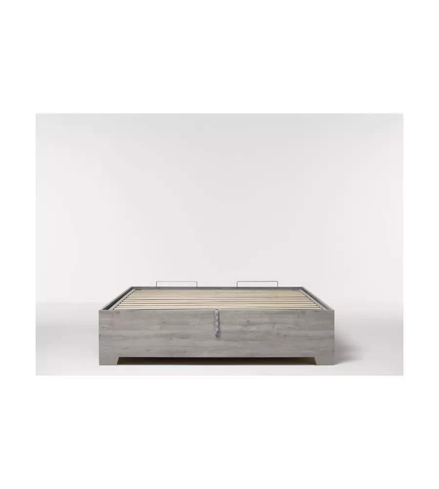 Letto matrimoniale "bed box" rovere grigio con rete, contenitore e piedini 160x190 cm